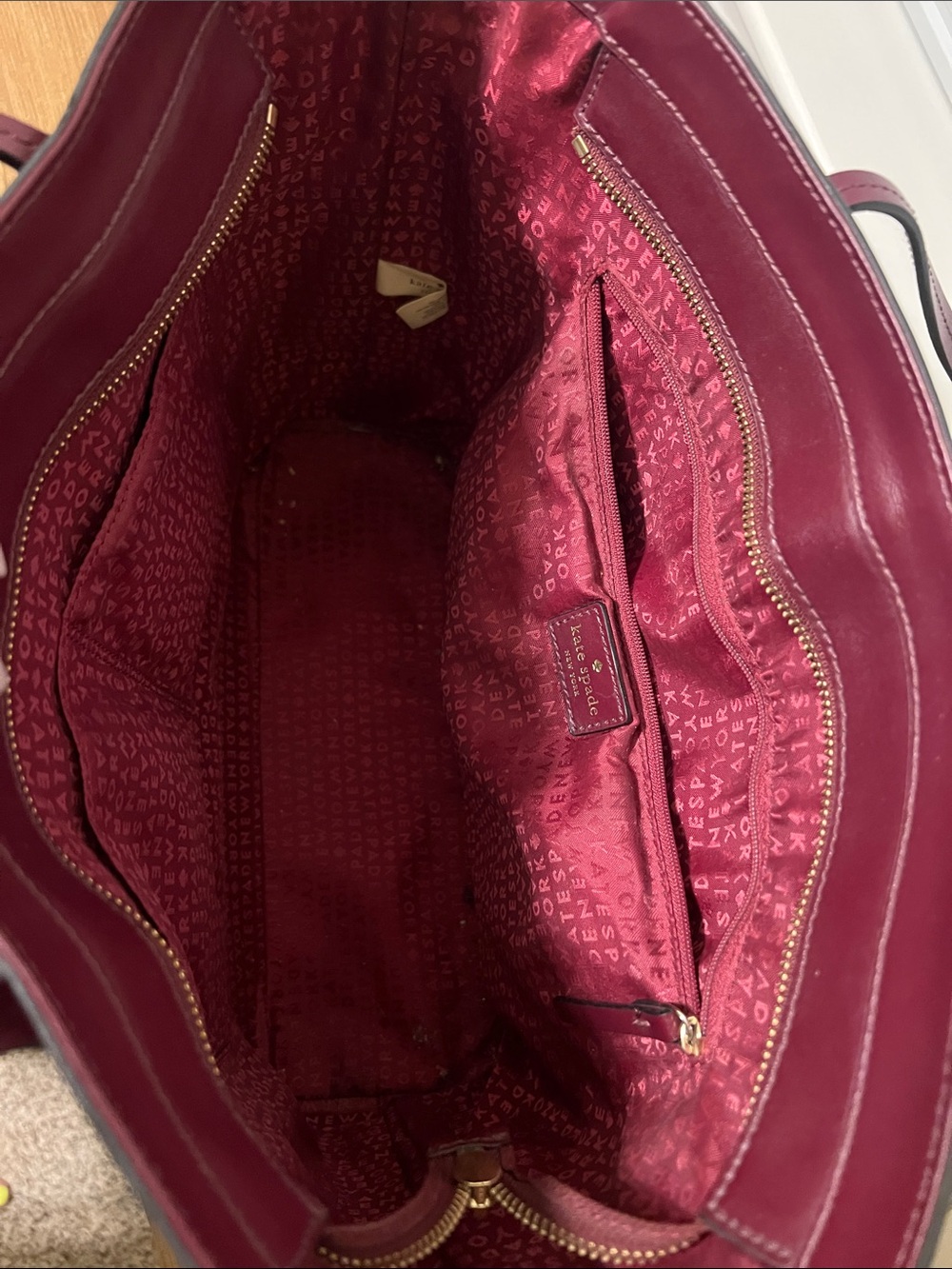 kate spade Wine Red Leather Tote Bag - Picture 13 of 16
